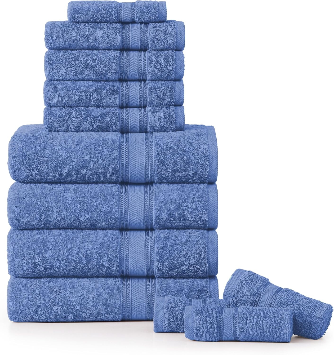 LANE LINEN Luxury Bath Towels Set - 12 Piece Set, 100% Cotton Bathroom Towels, Zero Twist, Quick Dry Shower Towel, Absorbent Bath Towel, 4 Bath Towels, 4 Hand Towels, 4 Wash Cloths - Cerulean Blue