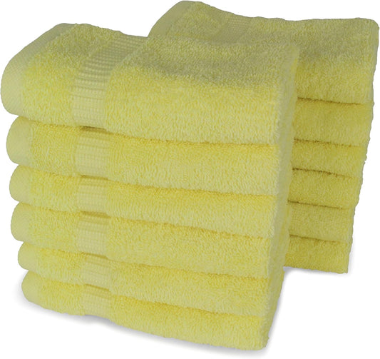 SALBAKOS 100% Turkish Cotton Washcloth Set of 12 13x13 inch | Heirloom Quality | Hotel & Spa Collection | Ultra Soft, Super Absorbent, Washcloth Towels | Made in Turkey (Yellow, 12 Washcloths)