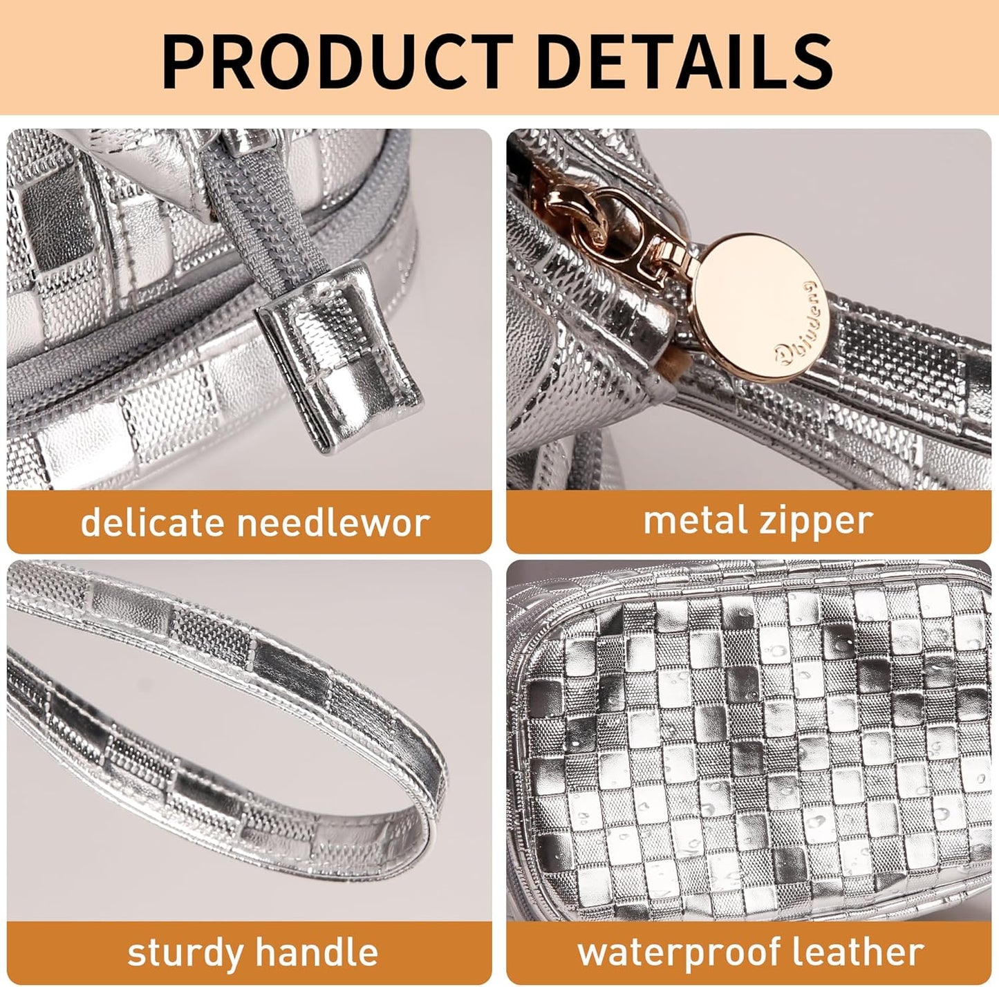 Abiudeng Large Capacity Makeup Bag Ladies Cosmetic Bag Travel Bag with Compartments Portable PU Leather Travel Makeup Bag with Handle