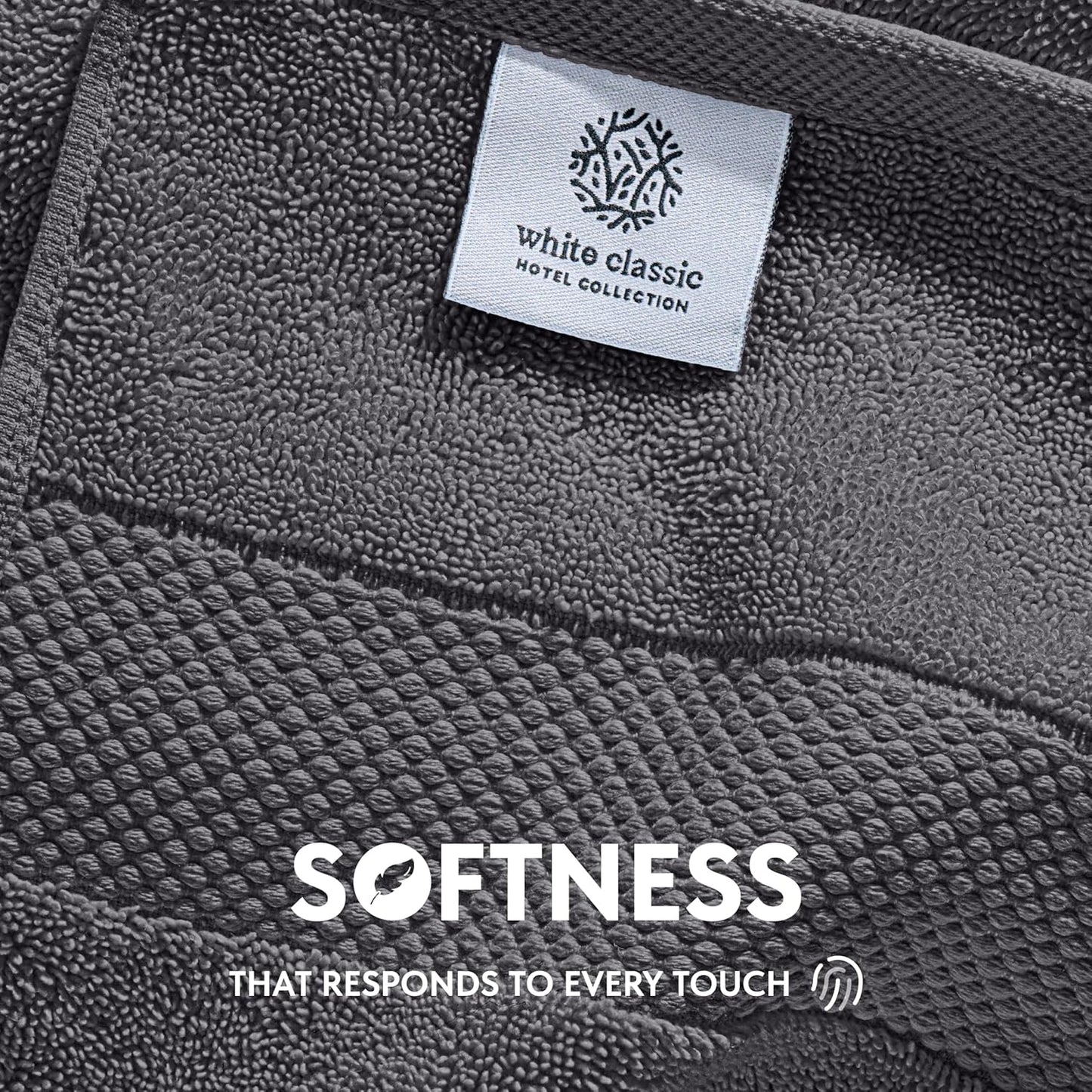 White Classic Luxury Dark Gray Hand Towels - Soft 100% Turkish Cotton | Highly Absorbent Hotel spa Bathroom Towel Collection | 16x30 Inch | Set of 6