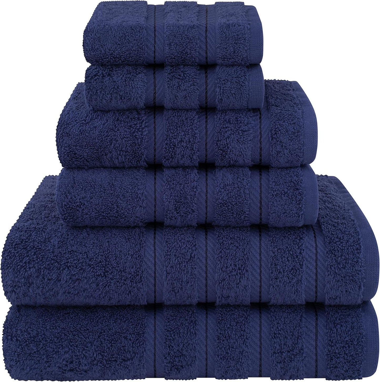 American Soft Linen Luxury 6 Piece Towel Set, 2 Bath Towels 2 Hand Towel 2 Washcloths, 600 GSM 100% Cotton Turkish Towels for Bathroom, Navy Blue Towel Sets