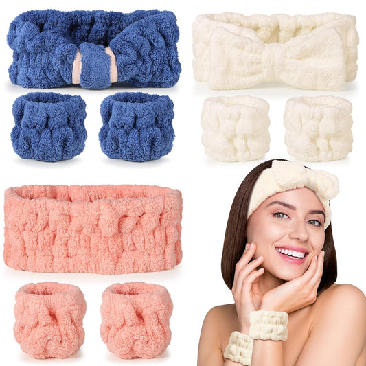 Spa Headband and Wristband Set - 3-Piece Skincare Headbands & 6-Piece Wrist Spa Wristbands for Women,Facial Hairbands for Washing Face, Makeup, Sports, Yoga, Headband for Washing