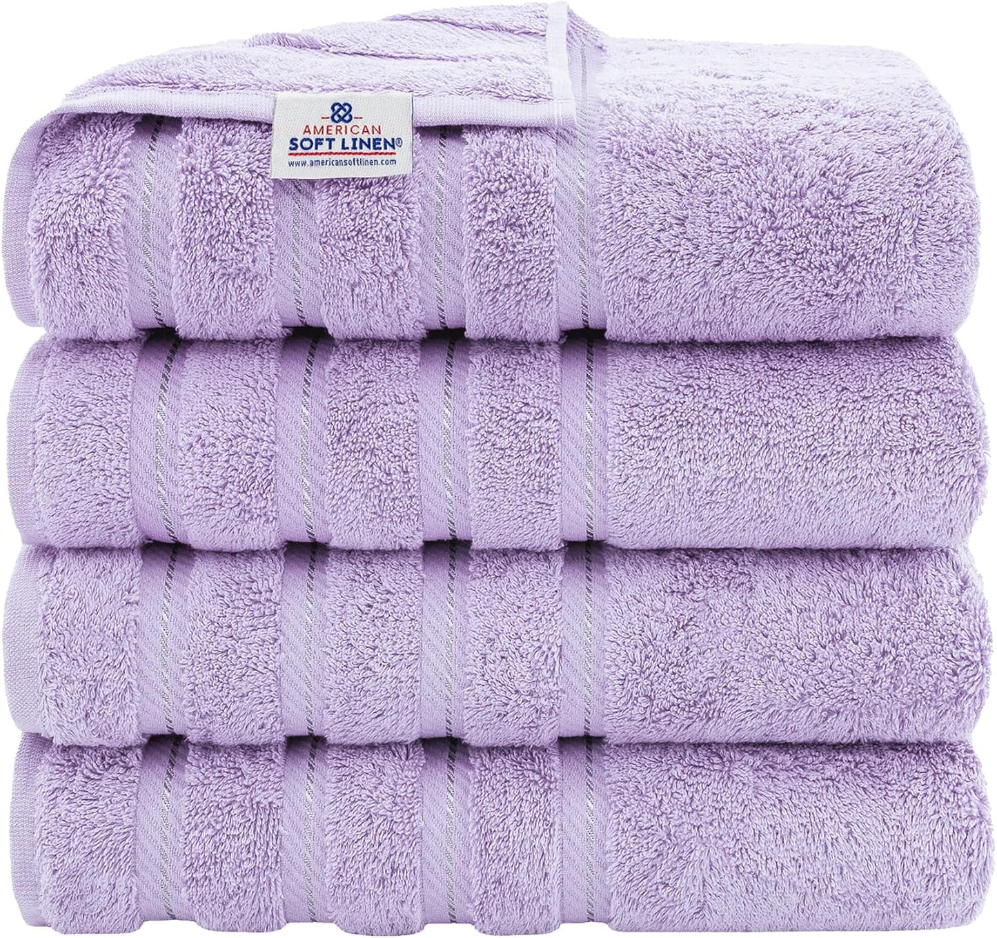 American Soft Linen Luxury 4 Piece Bath Towel Set, 600 GSM 100% Cotton Turkish Bath Towels for Bathroom, 27x54 in Extra Large Bathroom Shower Towels, Lilac