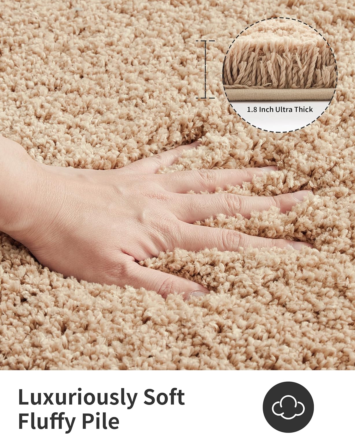 ILANGO Beige Toilet Rugs U Shaped 22" × 24" Non Slip & Super Absorbent Extra Thick Soft, Washable Bath Mats for Bathroom Floor, Microfiber Plush Shaggy Contour Bath Rugs for Toilet,Dry Quick