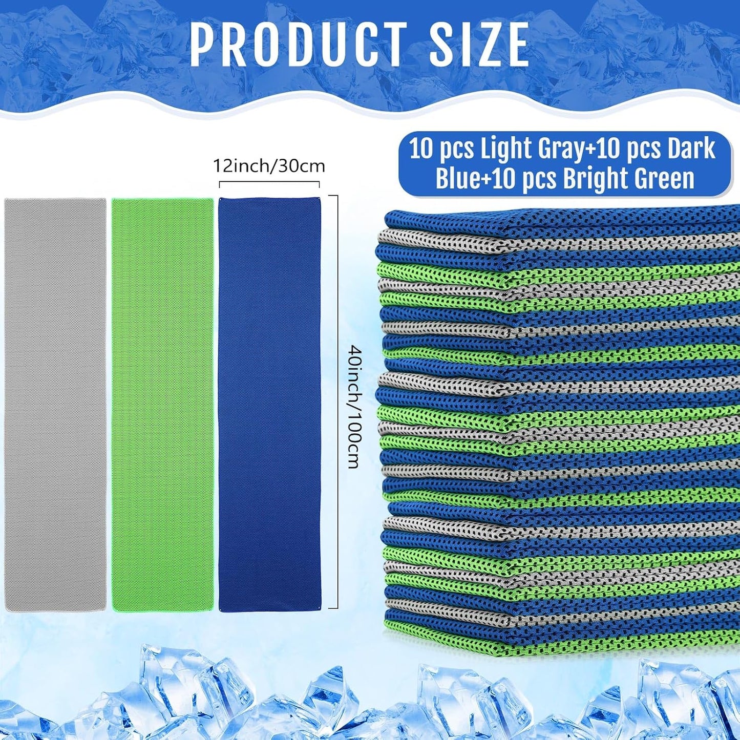 Hosuly 30 Pack Cooling Towels, 40"x12" Ice Breathable Soft Chilly Sweat Rag Microfiber Workout Rags for Gym Cooling Towels for Neck and Face for Yoga Golf Sport Running