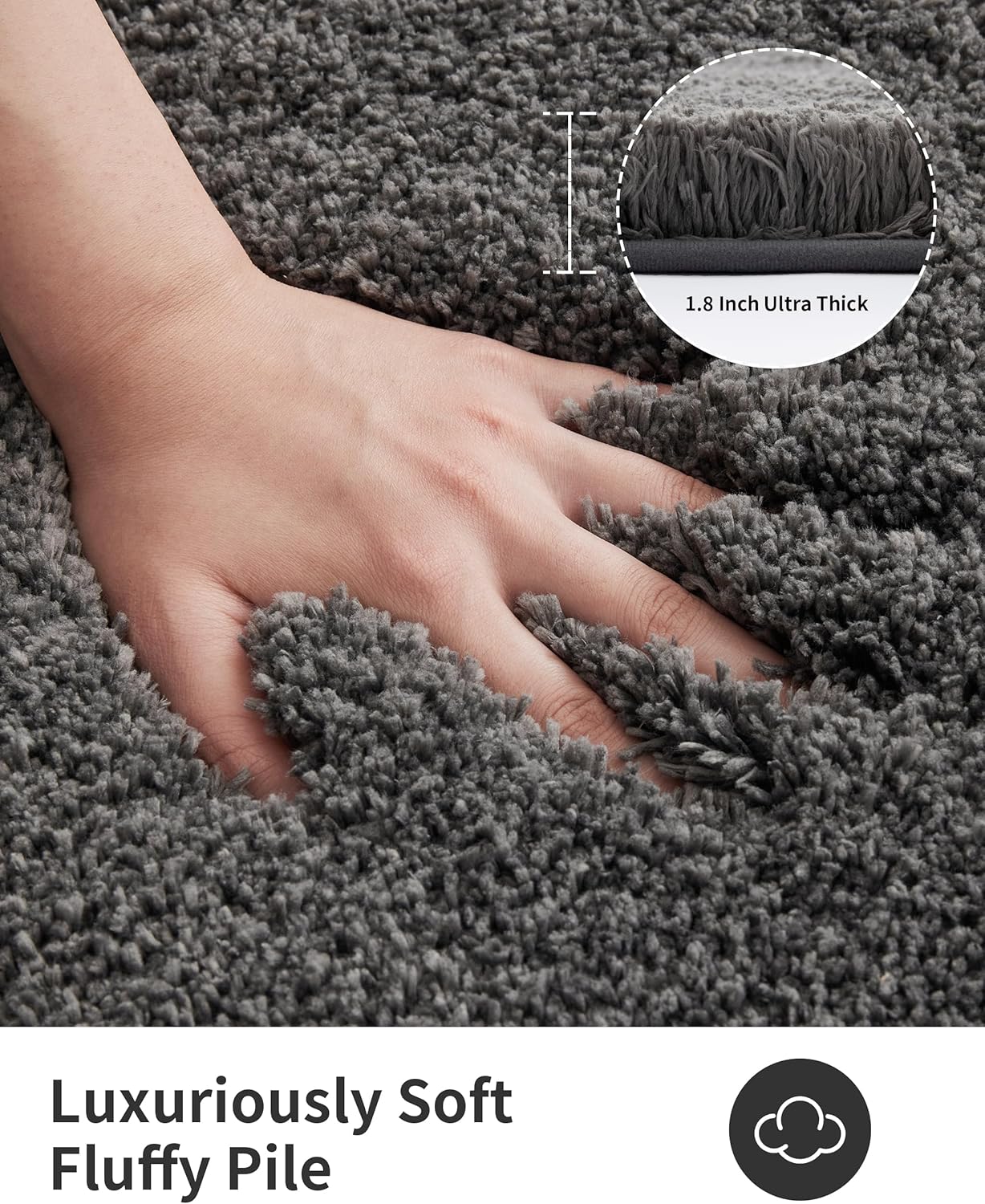 ILANGO Dark Gray Bathroom Rugs 48" × 24" Non Slip & Super Absorbent Extra Thick Soft, Washable Bath Mat for Floor, Microfiber Plush Shaggy Bath Rug with Rubber for Bathtub Shower Room Sink