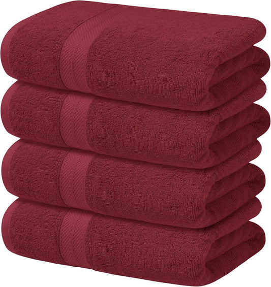Avalon Towels Red Bath Towels Set of 4 pcs (27x54 inches), 100% Cotton Towel Absorbent and Quick Dry Red Towel for Bathroom, Super Soft and Perfect for Daily Use