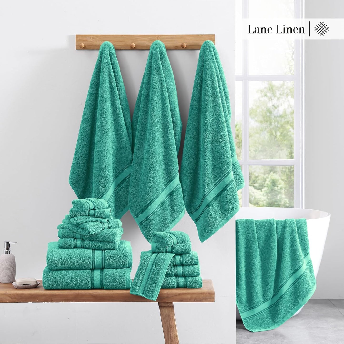 LANE LINEN Luxury Bath Towels Set - 6 Piece, 100% Cotton, Zero Twist, Quick Dry, Absorbent, Super Soft 2 Bath Towels, 2 Hand Towels, 2 Wash Cloths: Teal