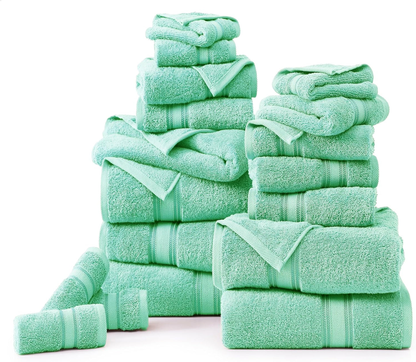 LANE LINEN 100% Mercerized Cotton Luxury Bathroom Towels Set - 18 Pieces - Zero Twist Technology - 6 Bath, 6 Washcloths, 6 Hand Towels - Remains Soft & Absorbent Even After Multiple Washes - Aqua Sky