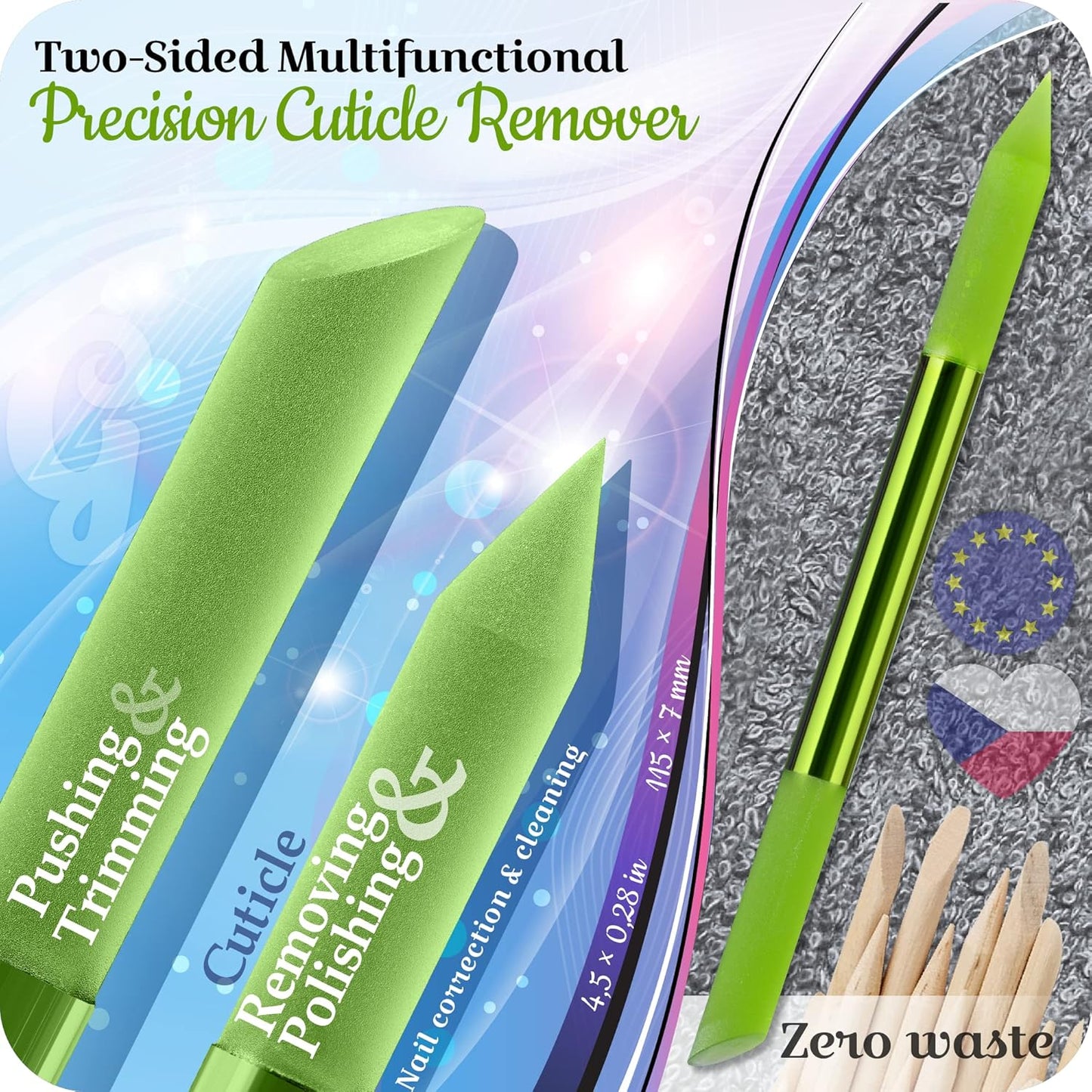 GLADZY Glass Cuticle Pusher - Manicure Cuticle Stick - Crystal Glass Cuticle Remover - Professional Nail Care Tool - Genuine Czech Quality Premium File Set