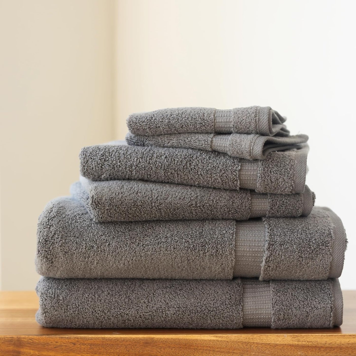 SALBAKOS 100% Turkish Cotton 6-Piece Towel Set | Heirloom Quality Hotel & Spa Collection | Ultra Soft, Super Absorbent 2 Washcloth, 2 Hand, 2 Bath Towel Sets | Made in Turkey (Gray, 6 Piece Towel Set)