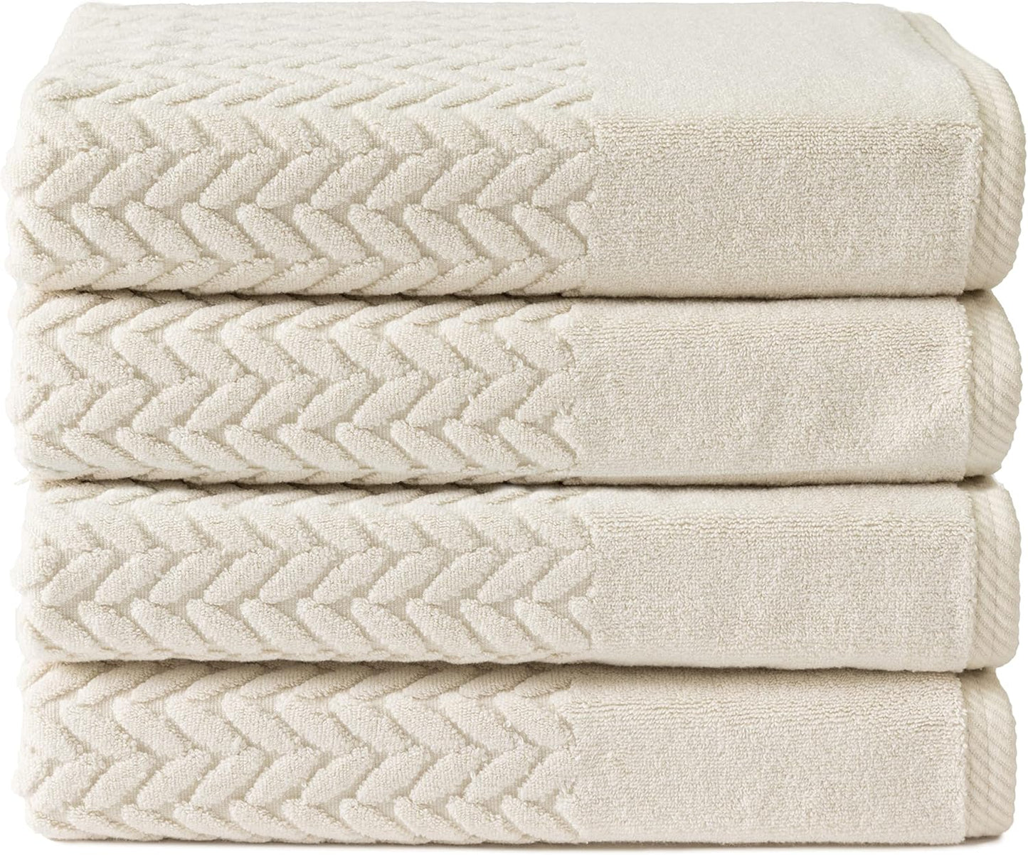 Texere 100% Organic Cotton Jacquard 650 GSM Premium Bath Towel Sets - Extra Absorbent Quick Dry and Plush (Cable, Birch, 4 Bath Towels)