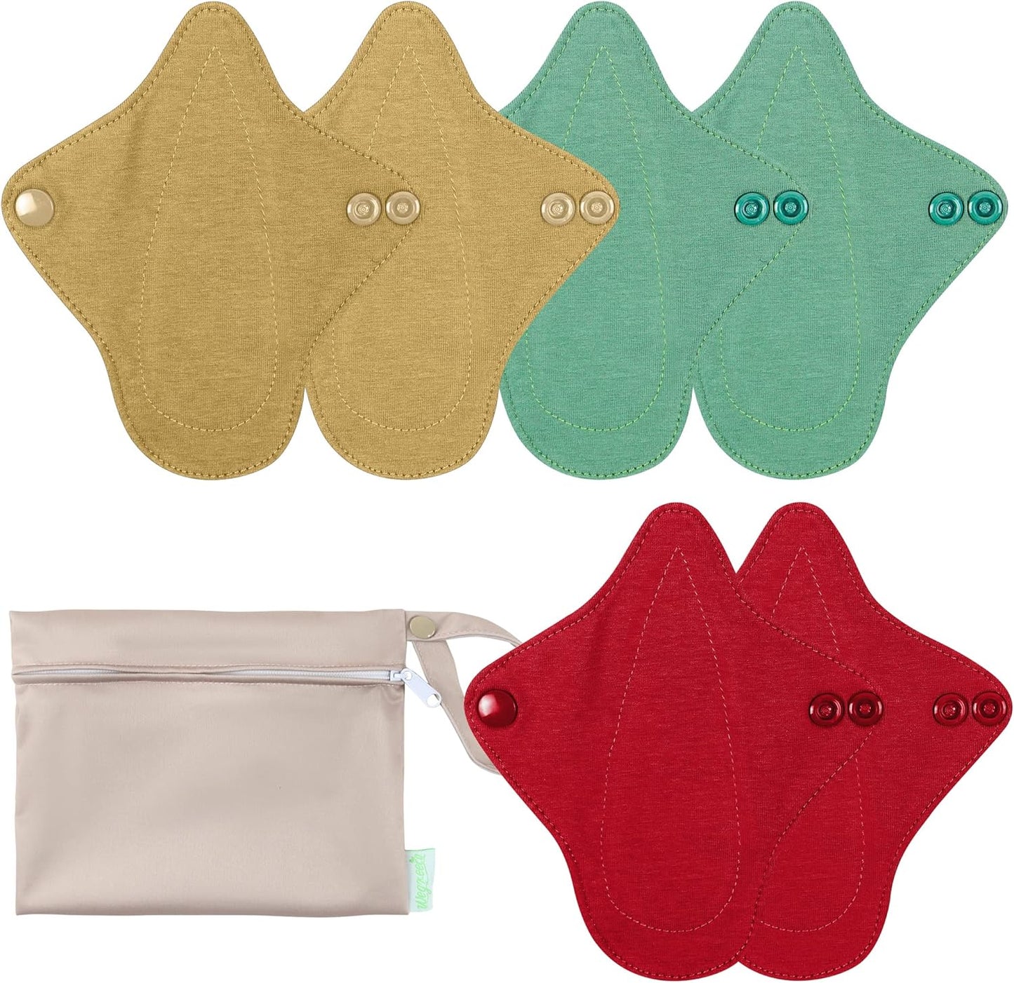 wegreeco 6 Pcs Reusable Menstrual Pads, Ultra Absorbent Cloth Pads for Heavy Flow, Sanitary for Teens, Women, Nonslip, Inner Aqua, Burgundy, Coffe, Rose Gold Outer, XS