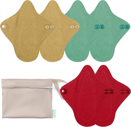 wegreeco 6 Pcs Reusable Menstrual Pads, Ultra Absorbent Cloth Pads for Heavy Flow, Sanitary for Teens, Women, Nonslip, Inner Aqua, Burgundy, Coffe, Rose Gold Outer, XS