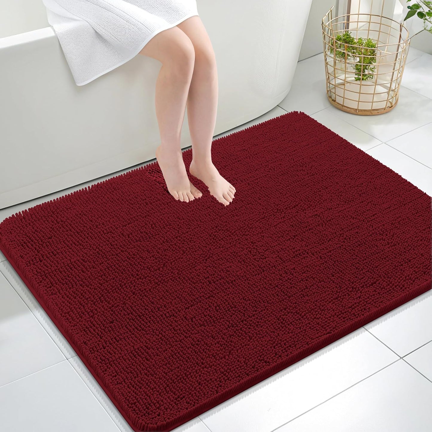 OLANLY Bathroom Rugs 40x32, Extra Soft Absorbent Chenille Bath Rugs, Rubber Backing Quick Dry, Machine Washable Bath Mats for Bathroom Floor, Tub and Shower, Home Decor Accessories, Burgundy