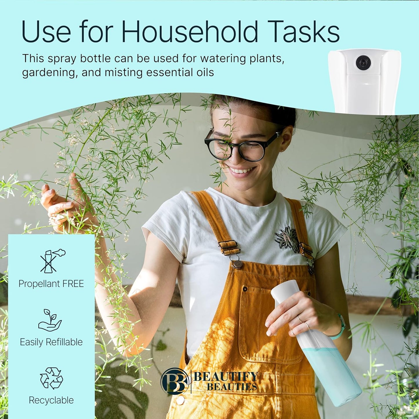 BeautifyBeauties Hair Spray Bottle – Ultra Fine Continuous Water Mister for Hairstyling, Cleaning, Plants, Misting & Skin Care (Black, 10.1 Ounces)