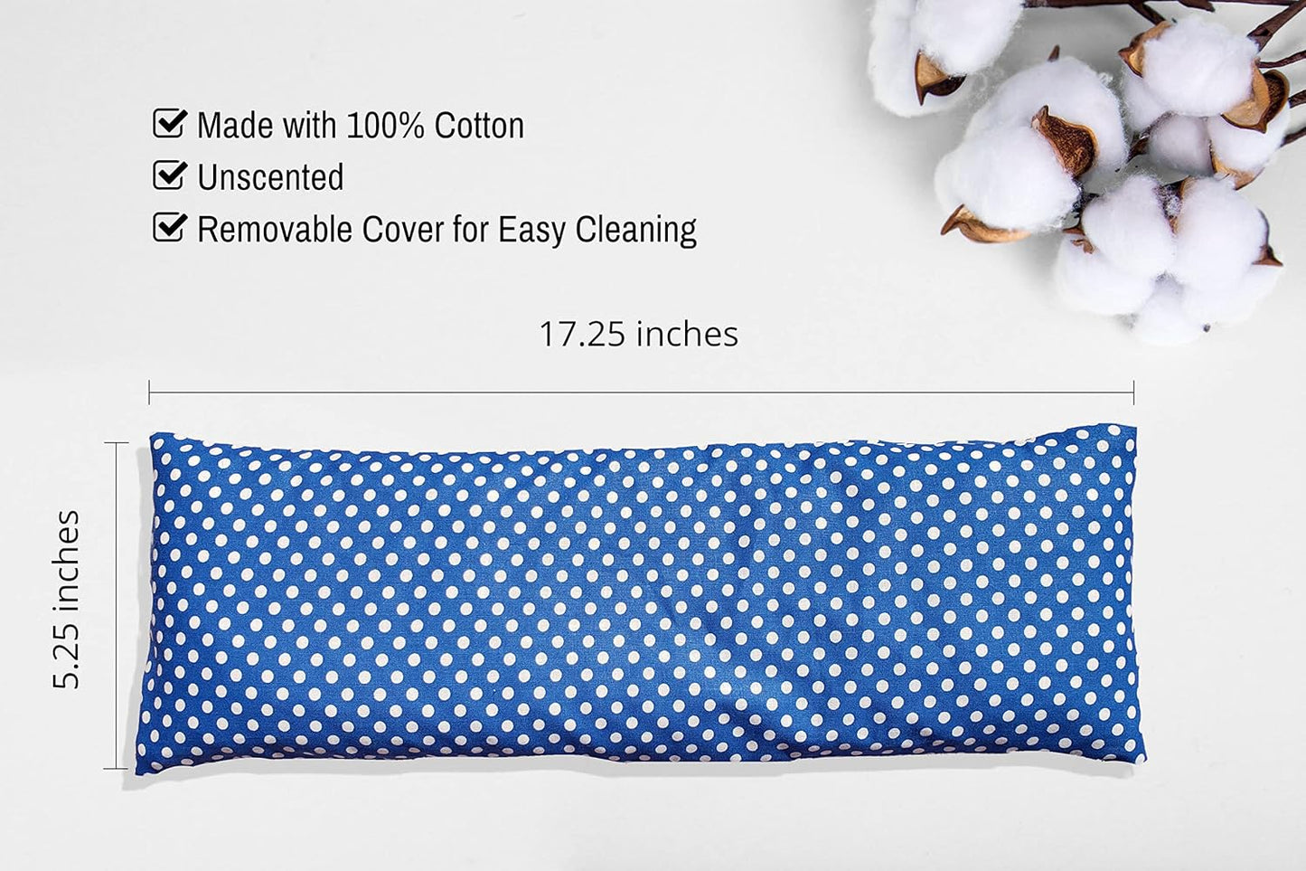 Microwavable Corn Filled Heating Pad and Cold Pack/Washable 100% Cotton Cover (Polka Dot - Blue, 5.25in W x 17.25in L)