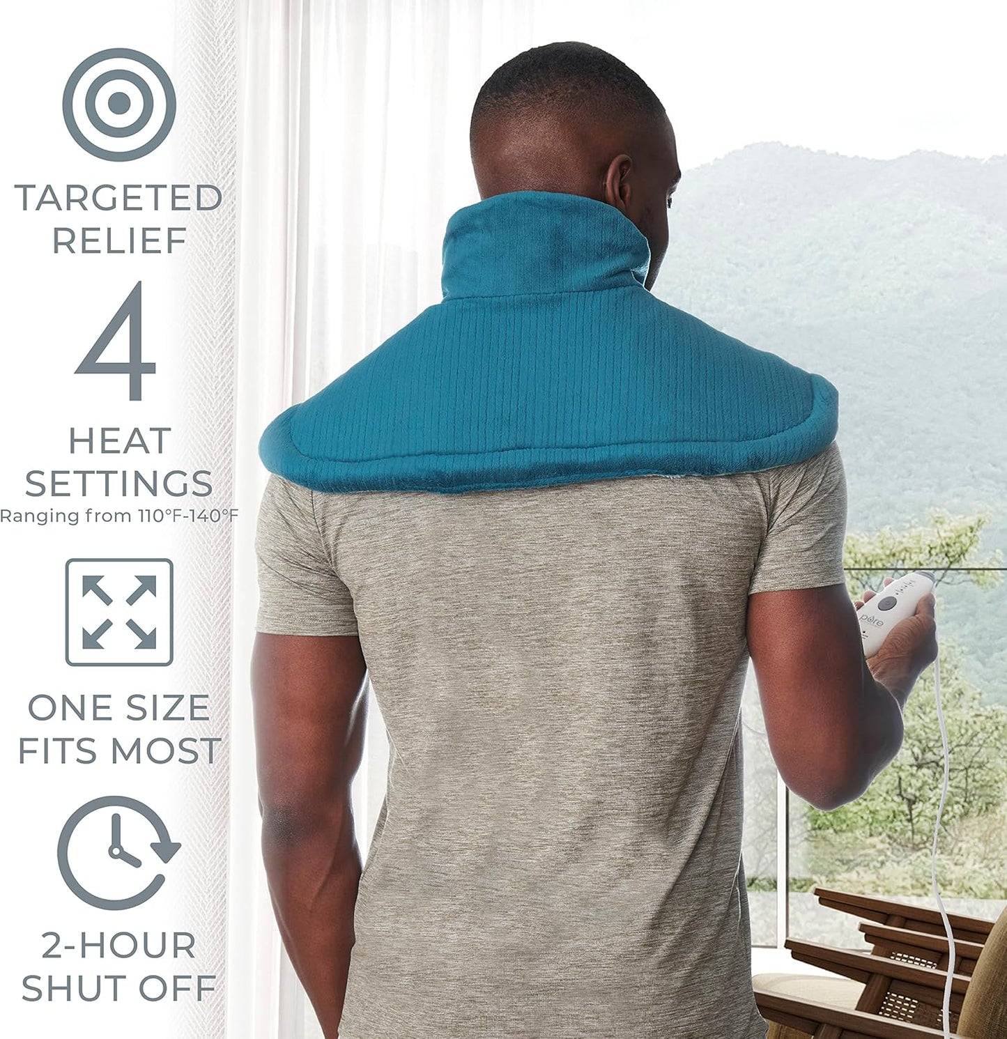 Pure Enrichment PureRelief Neck & Shoulder Heating Pad - 4 Heat Settings, Auto Shut-Off, Universal Fit, Magnet Closure, Soft Micromink, Storage Bag, 5-Year Warranty, Machine Wash (Turquoise Blue)