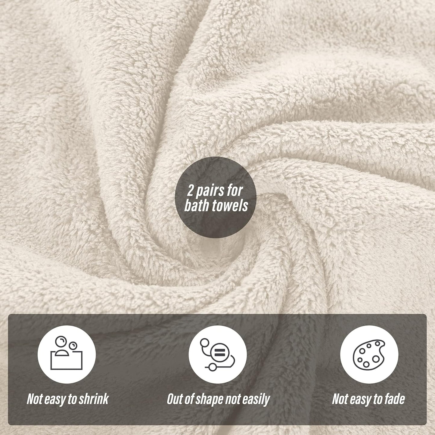 MOONQUEEN 2 Pack Premium Bath Towel Set - Quick Drying - Microfiber Coral Velvet Highly Absorbent Towels - Multipurpose Use as Bath Fitness, Bathroom, Shower, Sports, Yoga Towel (Cream)