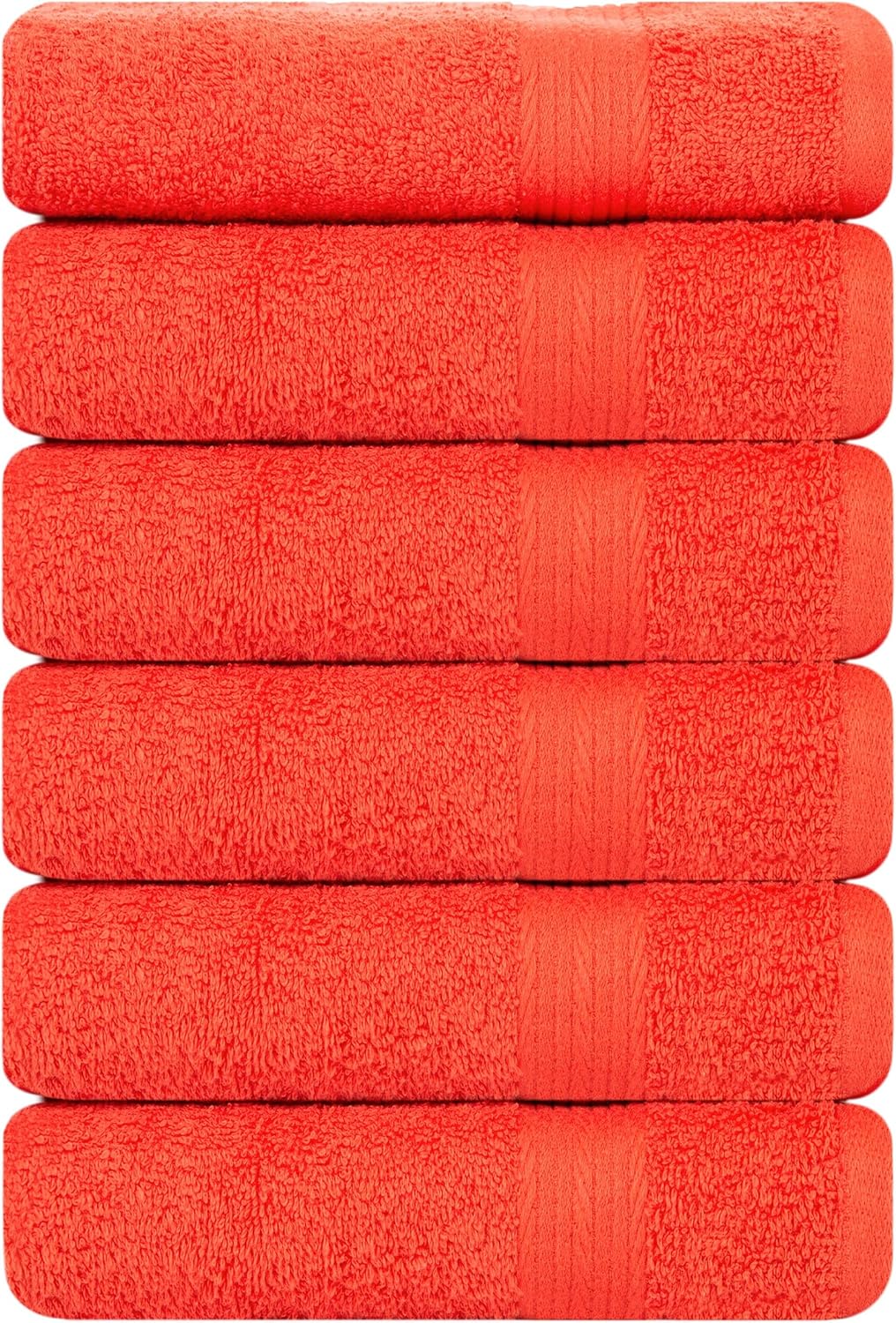 Ample Decor Hand Towel 18 X 28 Inch Pack of 6 600 GSM 100% Cotton,Oeko Tex Certified Soft Absorbent Thick Durable Premium Quality, for Hotel, Bathroom, Spa, Daily Use, Gym - Machine Washable-Orange