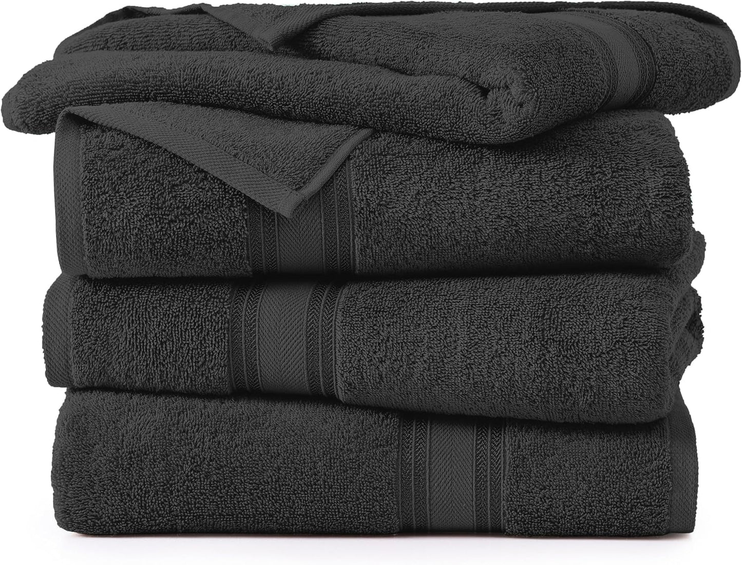 LANE LINEN 100% Cotton Bath Towels 4 Pack (30"x60") - Zero Twist, Mercerized Cotton Large Towel Set for Bathroom - Quick Dry, Soft & Absorbent Large Bath Towel Set - Oeko Tex Certified - Black Towels