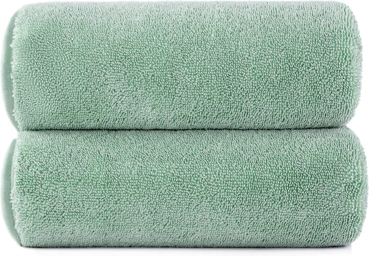 POLYTE Ring Spun Microfiber Oversize Quick Dry Lint Free Bath Towel, 60 x 30 in, Pack of 2 (Green)