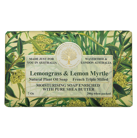 Wavertree & London Lemongrass & Lemon Myrtle Scented Natural Soap Bar, 7oz Moisturizing French Triple Milled Soap Bar for Women & Men enriched with shea butter - Pure Bath & Body soap bar