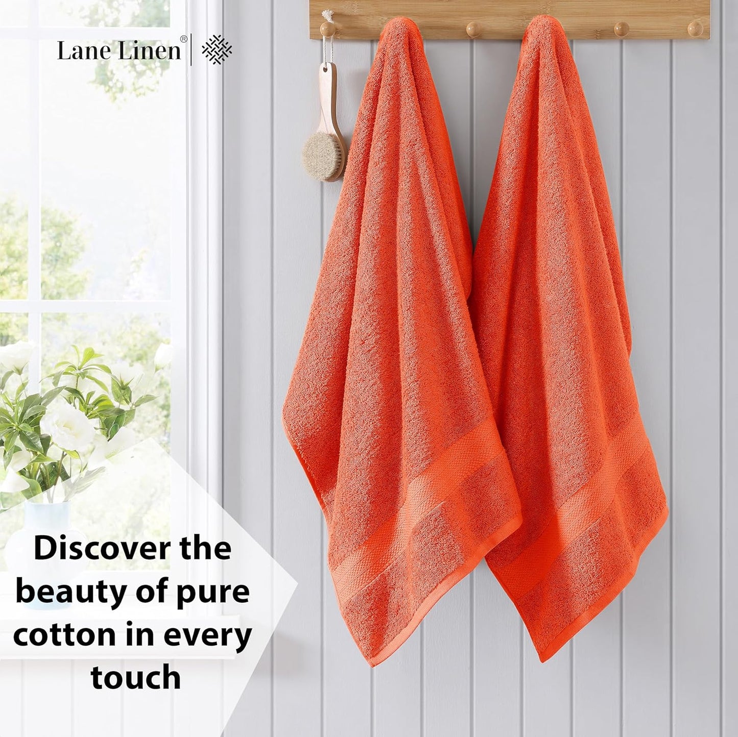 LANE LINEN 100% Cotton 4 Pack Bath Towels (28"x54") - Ring Spun Mercerized Cotton Towels Set for Bathroom - Quick Dry, Soft & Absorbent Large Bath Towel Set - Used for Salon, Spa & Hotel - Tiger Lily