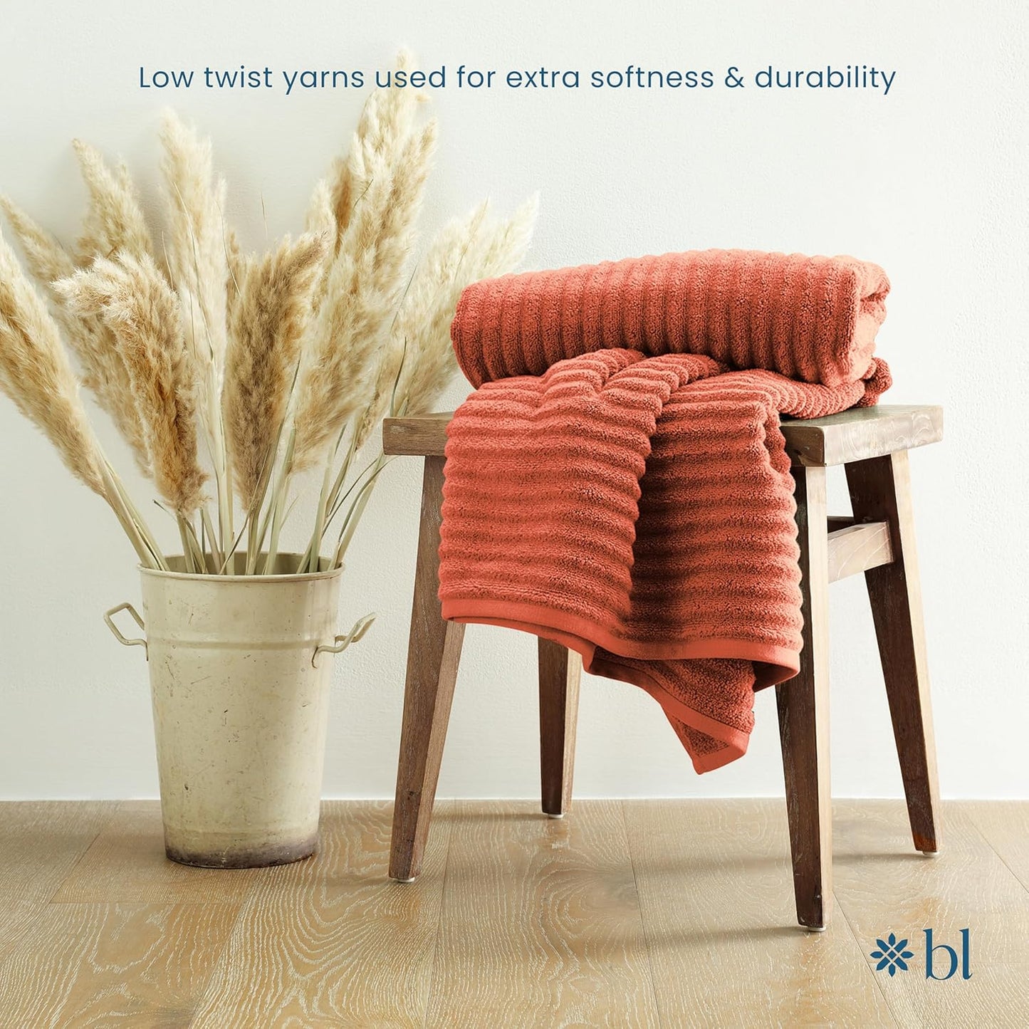 Blue Loom Ribbed Bath Towels Set, 100% Cotton 600 GSM, Soft Absorbent Durable Quick Drying 2 Bath Towels for Bathroom - Mason Set of 2 Terracotta Red (58" x 30" Inch)