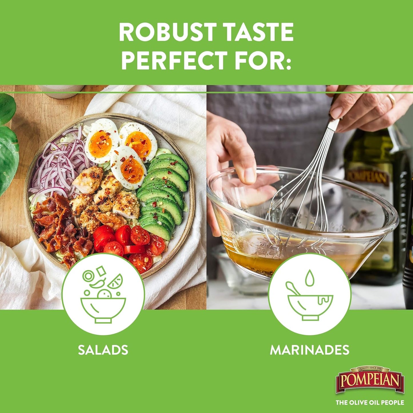 Pompeian USDA Organic Robust Extra Virgin Olive Oil, Contains Polyphenols, First Cold Pressed, Full-Bodied Flavor, Perfect for Salad Dressings & Marinades, 16 FL. OZ