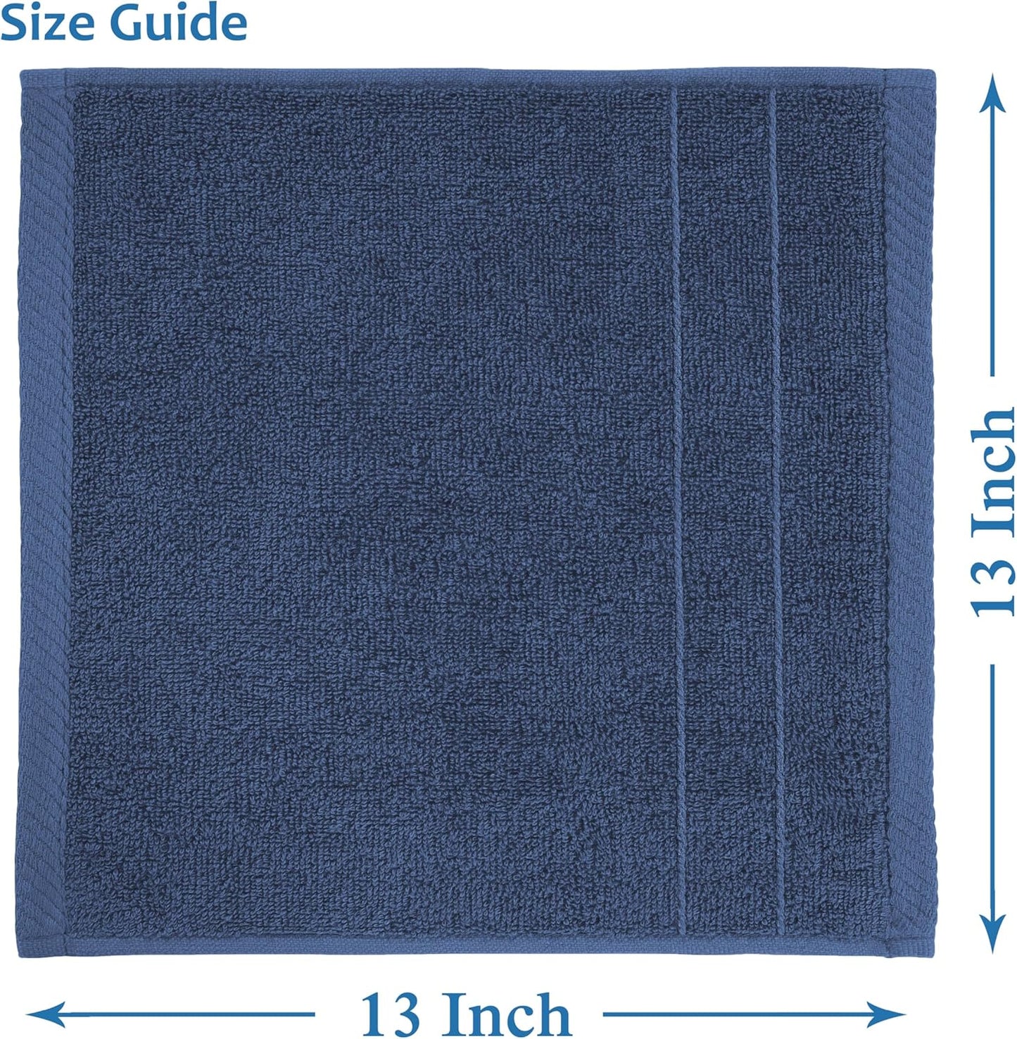 Casa Platino Washcloths Pack of 6 - Spa & Salon Quality - 100% Ring Spun Cotton Face Cloths - Soft & Ultra Absorbent Wash Cloth Set for Body, Beauty, Home, Gym - Fingertip Towels - 13"x13", Navy Blue