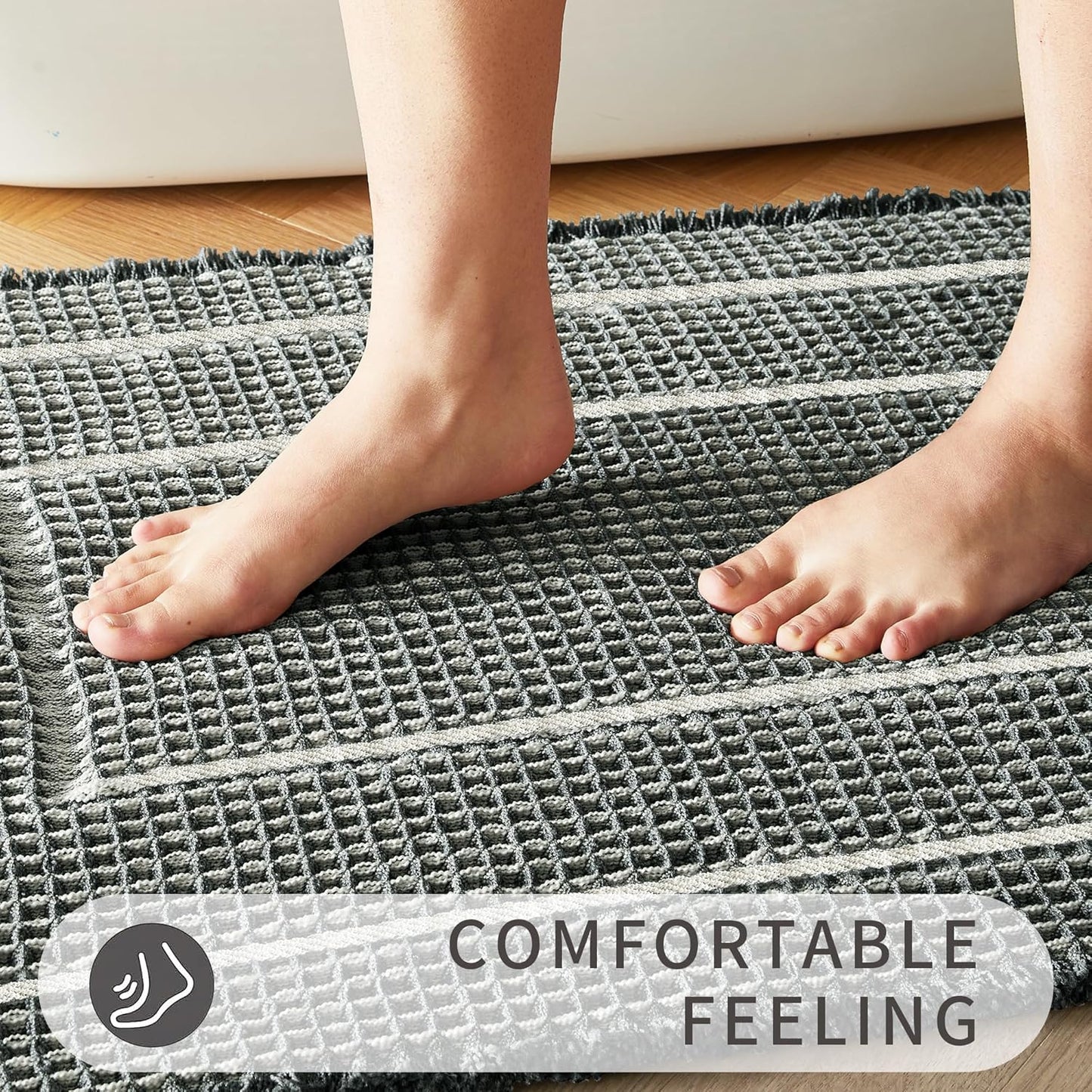 Bathroom Floor Mat,Boho Bathoom Mat,Super Absorbent Bath Rug,Bathroom Rugs Non Slip Washable, Quick Dry Shower Mats, Ultra Soft Bath Mat Towel,Bluish Grey & Yellow,17"*24"