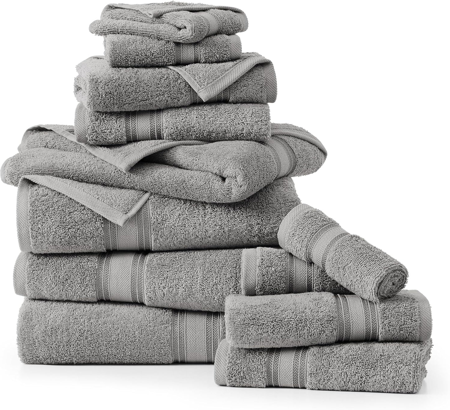 LANE LINEN Luxury Bath Towels Set - 12 Piece (4 Bath Towels, 4 Hand Towels, 4 Washcloths), 100% Cotton, Zero Twist, Super Soft & Extra Absorbent - Space Grey