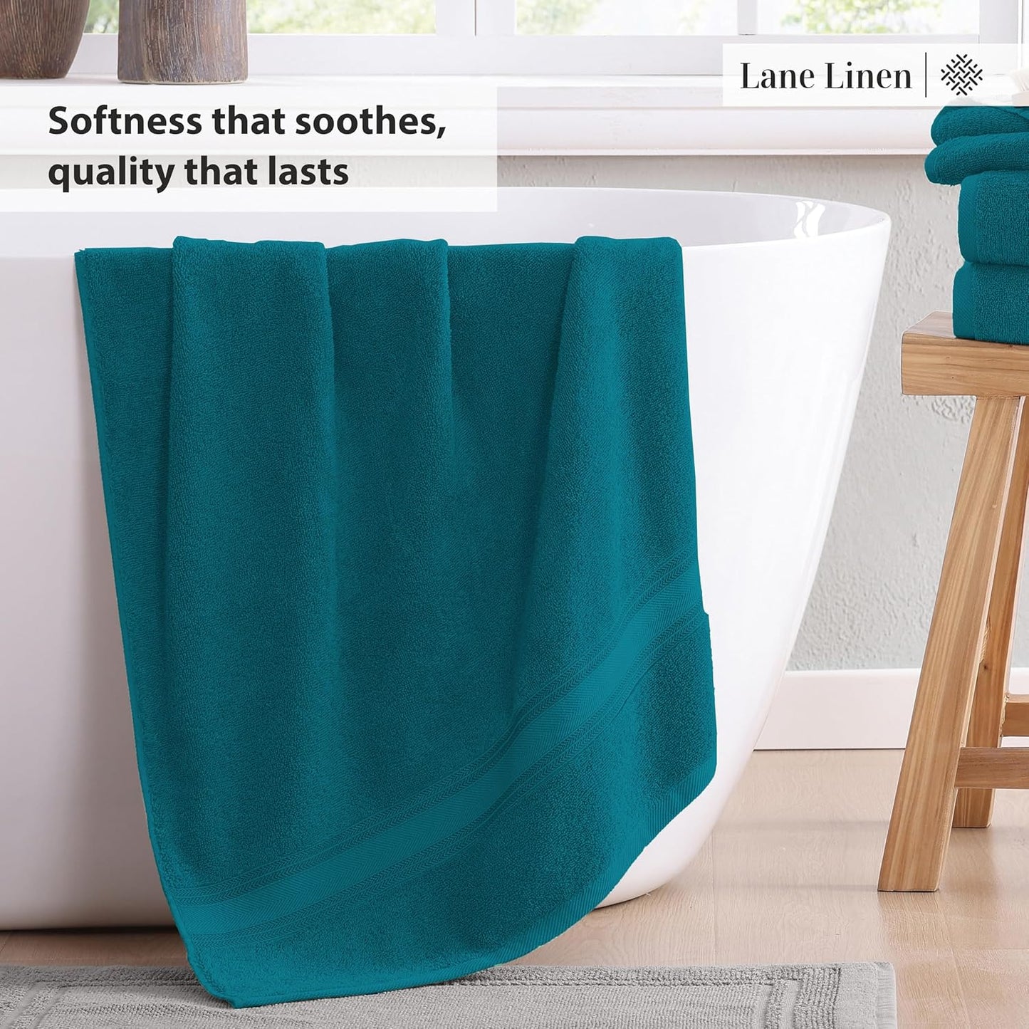 LANE LINEN Luxury Bath Towels Set - 3 Piece Set, 100% Cotton Bathroom Towels, Zero Twist, Quick Dry Absorbent Bath Towel, Super Soft, 1 Bath Towel, 1 Hand Towel, 1 Wash Cloths - Sea Port