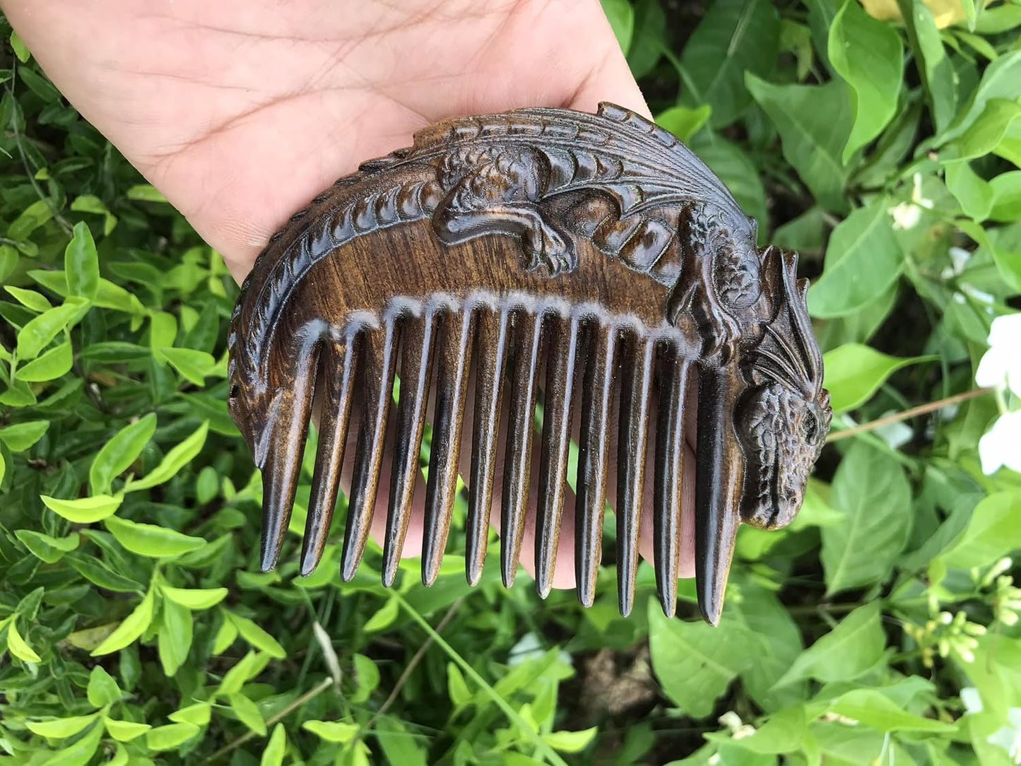 Handicraftviet Hand-Carved Wooden Hair Comb, Wooden Viking Comb for Men's Hair, Beard, and Mustache, Unique for Dad; Viking Gifts for Dad and Grandpa - Dragon comb