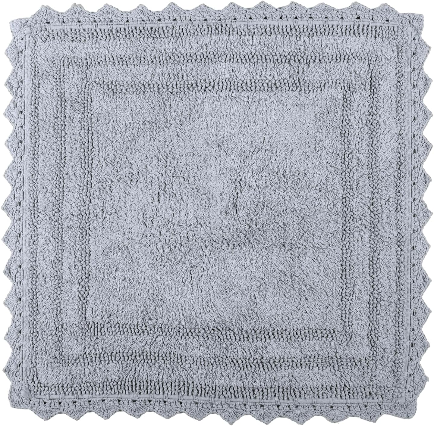 RAJRANG Bathroom Rug for Kitchen and Spa with Crochet Pattern Cotton Absorbent Soft Reversible Bath Mat Light Grey Square 24 Inches