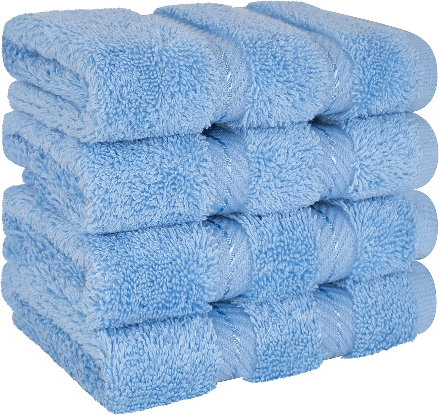 American Soft Linen Luxury Washcloths for Bathroom, 600 GSM 100% Cotton 4 Piece Turkish Wash Cloth Set, 13x13 in Soft Rags for Body and Face, Sky Blue Washcloths