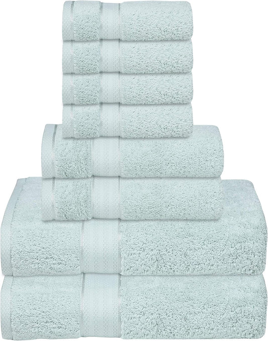 GLAMBURG 700 GSM Premium 8-Piece Towel Set - Contains 2 Bath Towels 30x54, 2 Hand Towels 16x28, 4 Wash Cloths 13x13 - Luxury Hotel & Spa Quality - Durable Ultra Soft Highly Absorbent - Sea Green