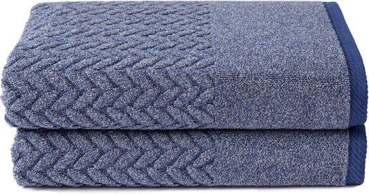 Texere 100% Organic Cotton Jacquard 650 GSM Premium Bath Towel Sets - Extra Absorbent Quick Dry and Plush (Cable, Estate Blue, 2 Bath Towels)