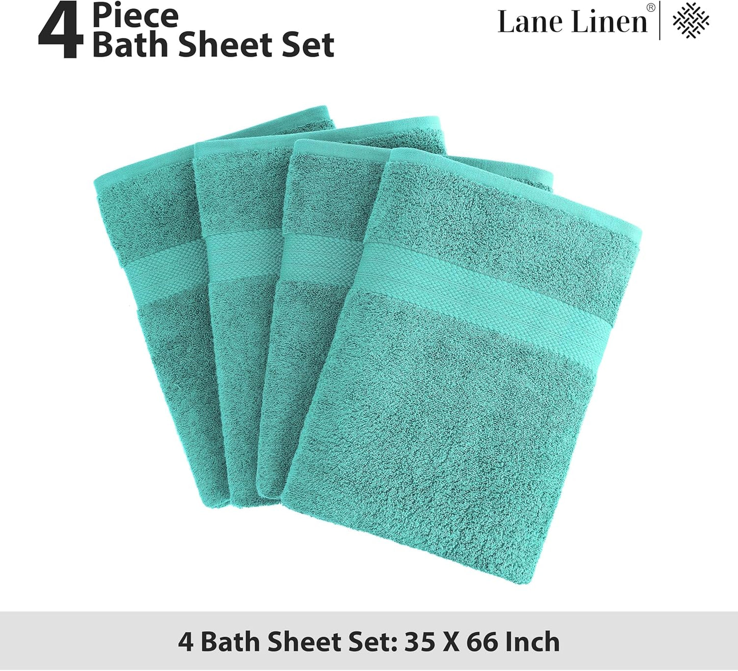 Lane Linen 100% Cotton Oversized Bath Towels Set of 4 (35"x66") - Ring Spun Cotton Oversized Luxury Towels - Quick Dry, Soft & Absorbent Extra Large Bath Towel Sets - Remains Soft after Washing - Teal