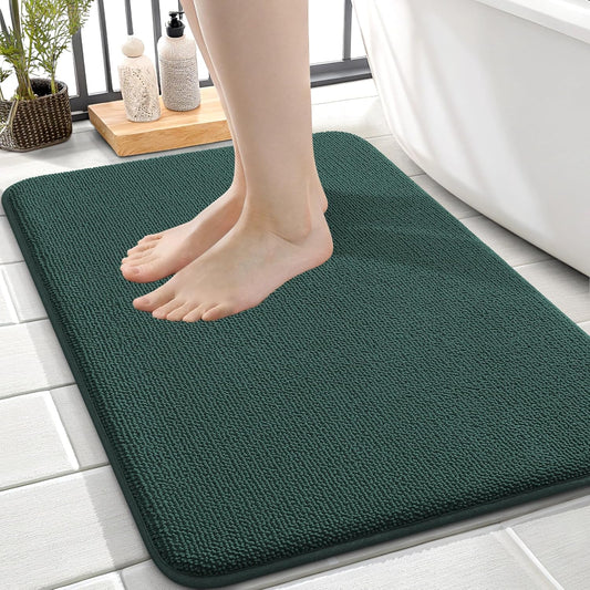OLANLY Thick Memory Foam Bath Mat Rug 24x16, Extra Soft Absorbent Bathroom Rug, Quick Dry Bath Mats, Non-Slip, Washable Carpet for Bathroom, Tub and Shower, Home Decor Accessories, Blackish Green