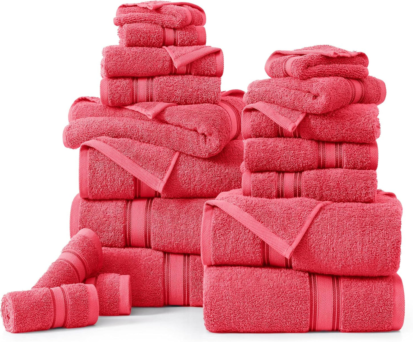 LANE LINEN 100% Mercerized Cotton Luxury Bathroom Towel Set - 18 Pcs - Super Soft, Fluffy & Highly Absorbent - 6 Bath Towels, 6 Washcloths, 6 Hand Towels - Pre Shrunk, Pet Friendly - Honeysuckle