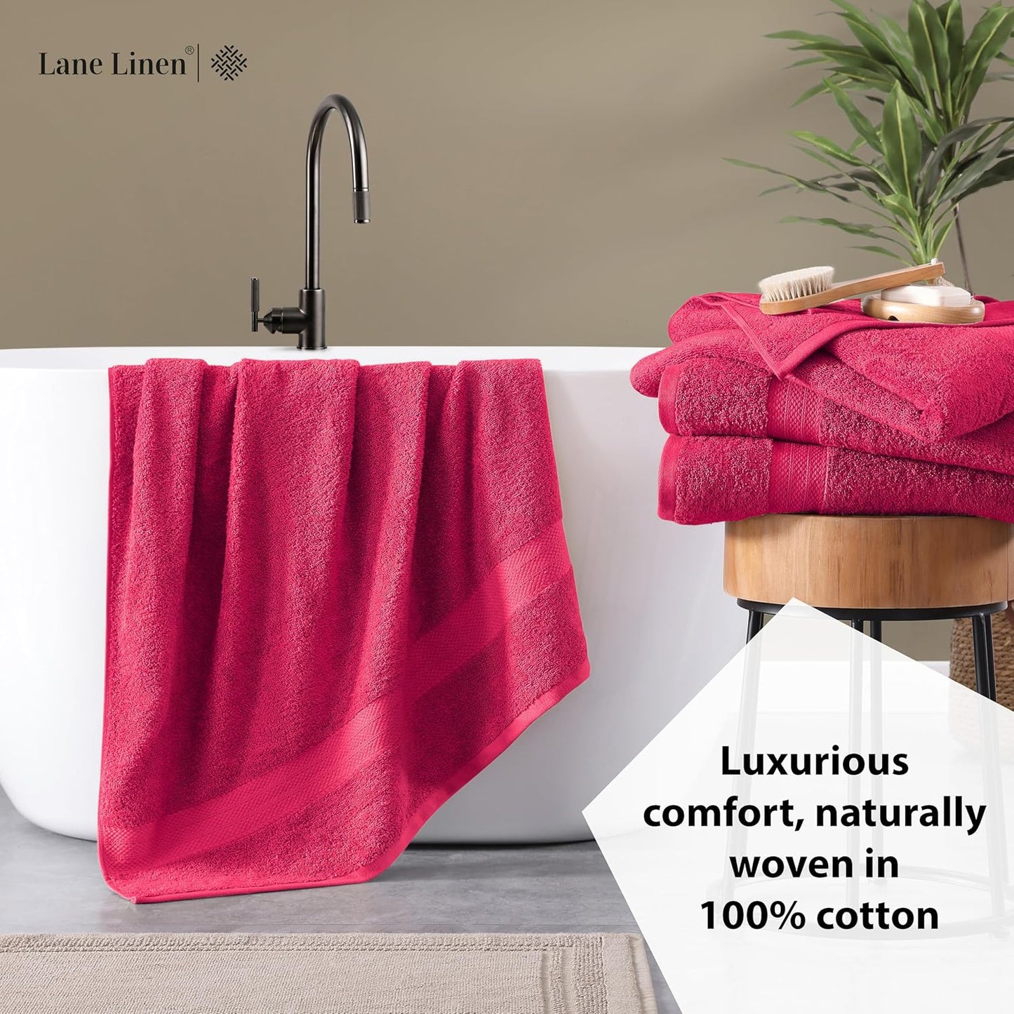 LANE LINEN 100% Cotton Oversized Bath Towels Set of 4 (35"x66") - Ring Spun Cotton Oversized Towels - Quick Dry, Soft & Absorbent Extra Large Bath Towel Set - Dorm Essentials for Girls - Fuchsia
