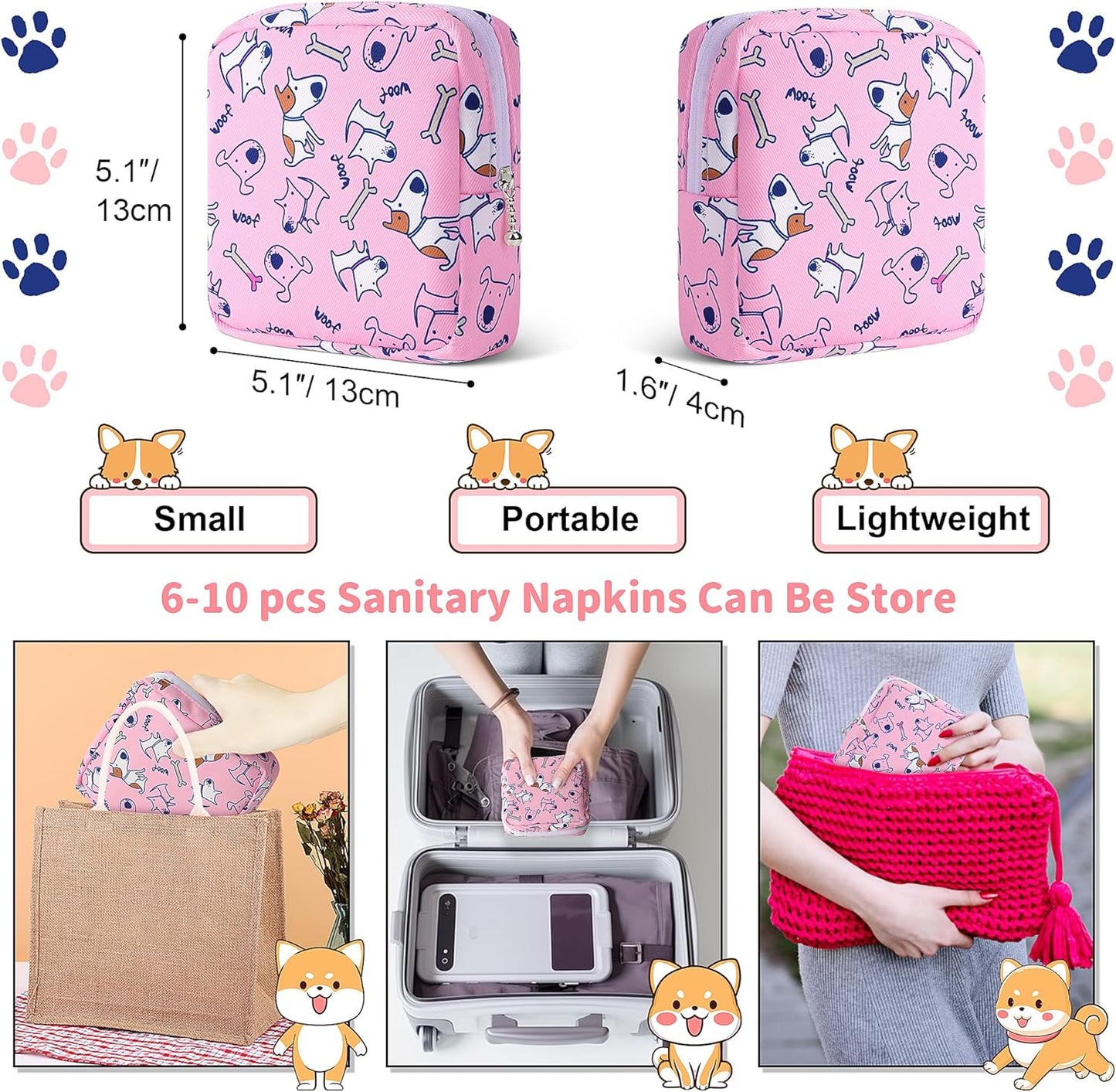 Period Bag Pouch, Canvas Sanitary Napkin Storage Bag for Girls Womens, Portable Sanitary Napkin Period Pad Pouch Bag for Purse, Small Make Up Bags(B88, Pink)