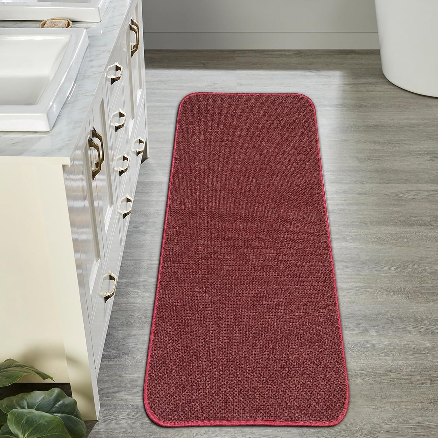 Bath Mat,Ultra Thin Bathroom Runner Rugs,Large Bath Mats for Bathroom,Quick Dry,Non-Slip,Machine Washable,Low Pile,Bath Rug,Shower Outside,Sink,Home Decor Accessories.Red,2'x5'（24x60inch）