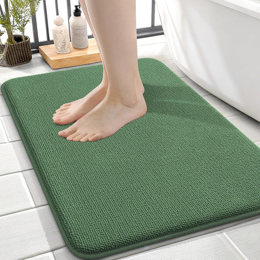 OLANLY Thick Memory Foam Bath Mat Rug 24x16, Extra Soft Absorbent Bathroom Rug, Quick Dry Bath Mats, Non-Slip, Machine Washable Carpet for Bathroom, Tub and Shower, Home Decor Accessories, Olive Green