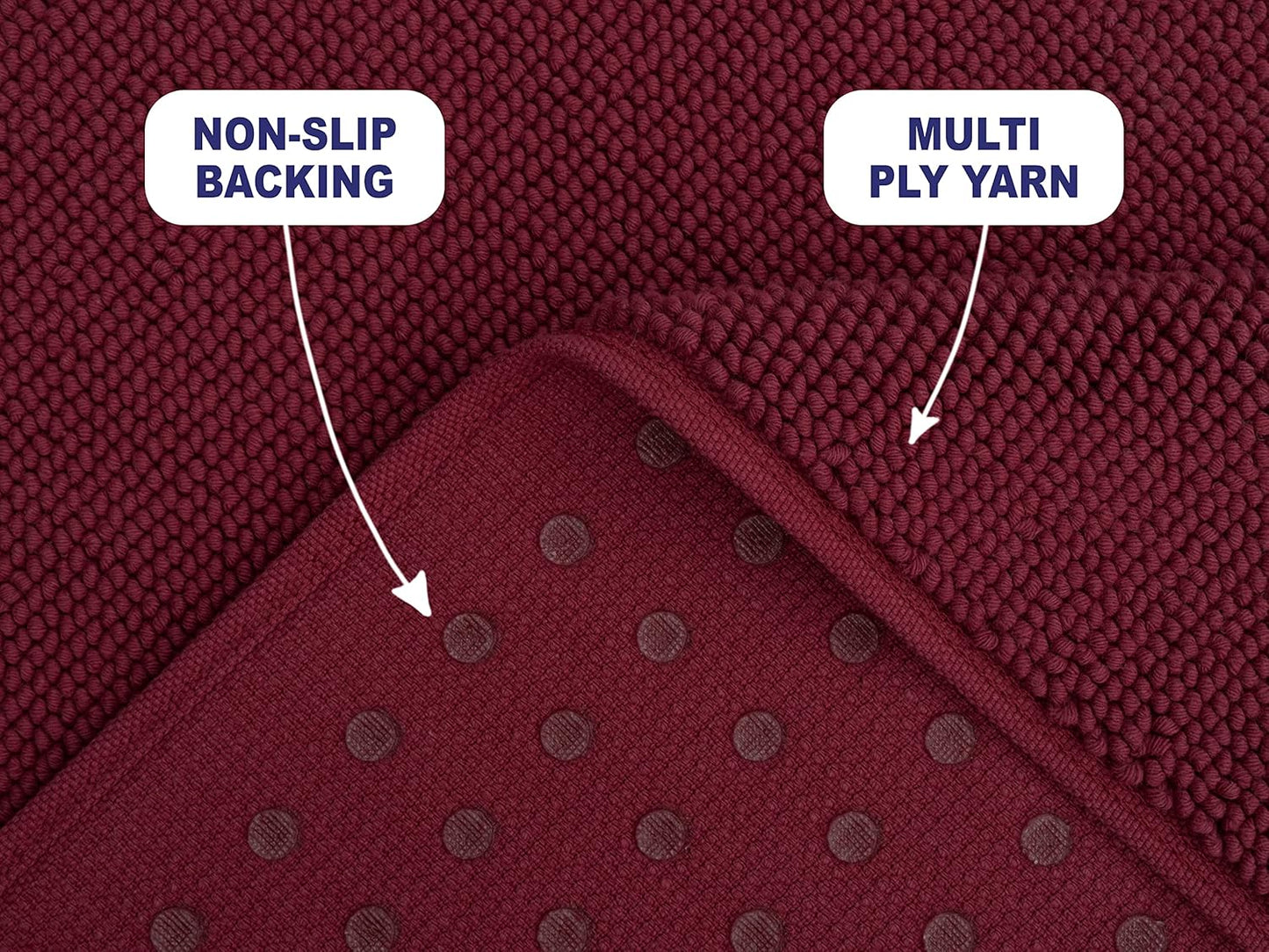 American Soft Linen Bath Rug, 17 in 24 in 100% Cotton Bath Mats Rugs for Bathroom, Slip Reducer Washable Shaggy Form Area Rugs, Burgundy Red Bath Rug