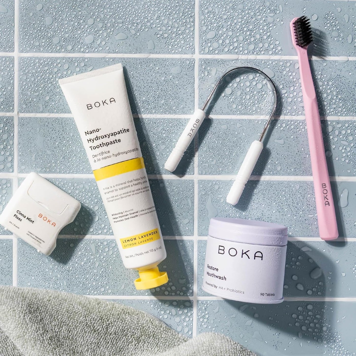 Boka Tongue Scraper for Adults & Kids with Case - Stainless Steel Tongue Cleaner w/Linen Travel Pouch - Scrubber to Remove Tongue Buildup and Freshen Breath (Pack of 2), Green and Pink