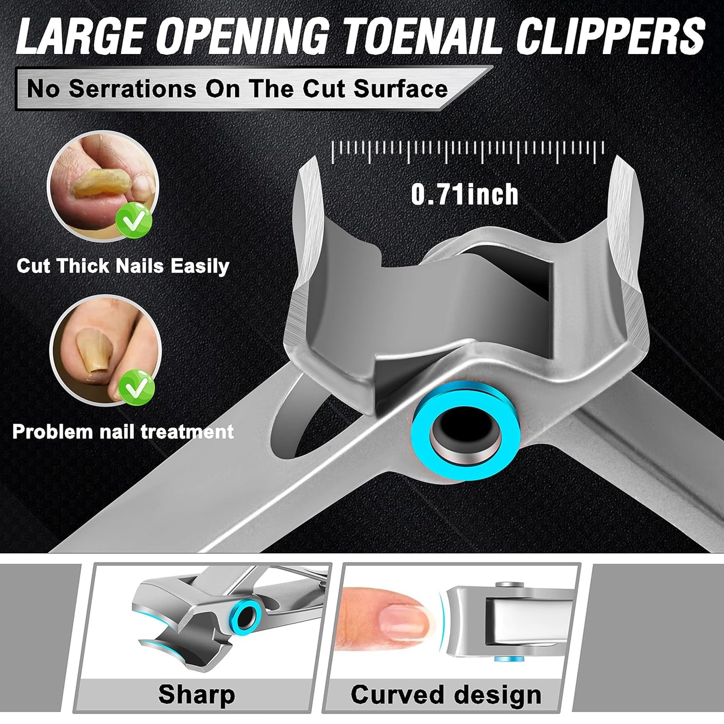 Toenail Clippers for Seniors Thick Toenails, Aucurwen Heavy Duty Toe Nail Clippers Adult Thick Nails Long Handle, Large Toenail Clippers for Thick Nails 7Pcs(Orange)