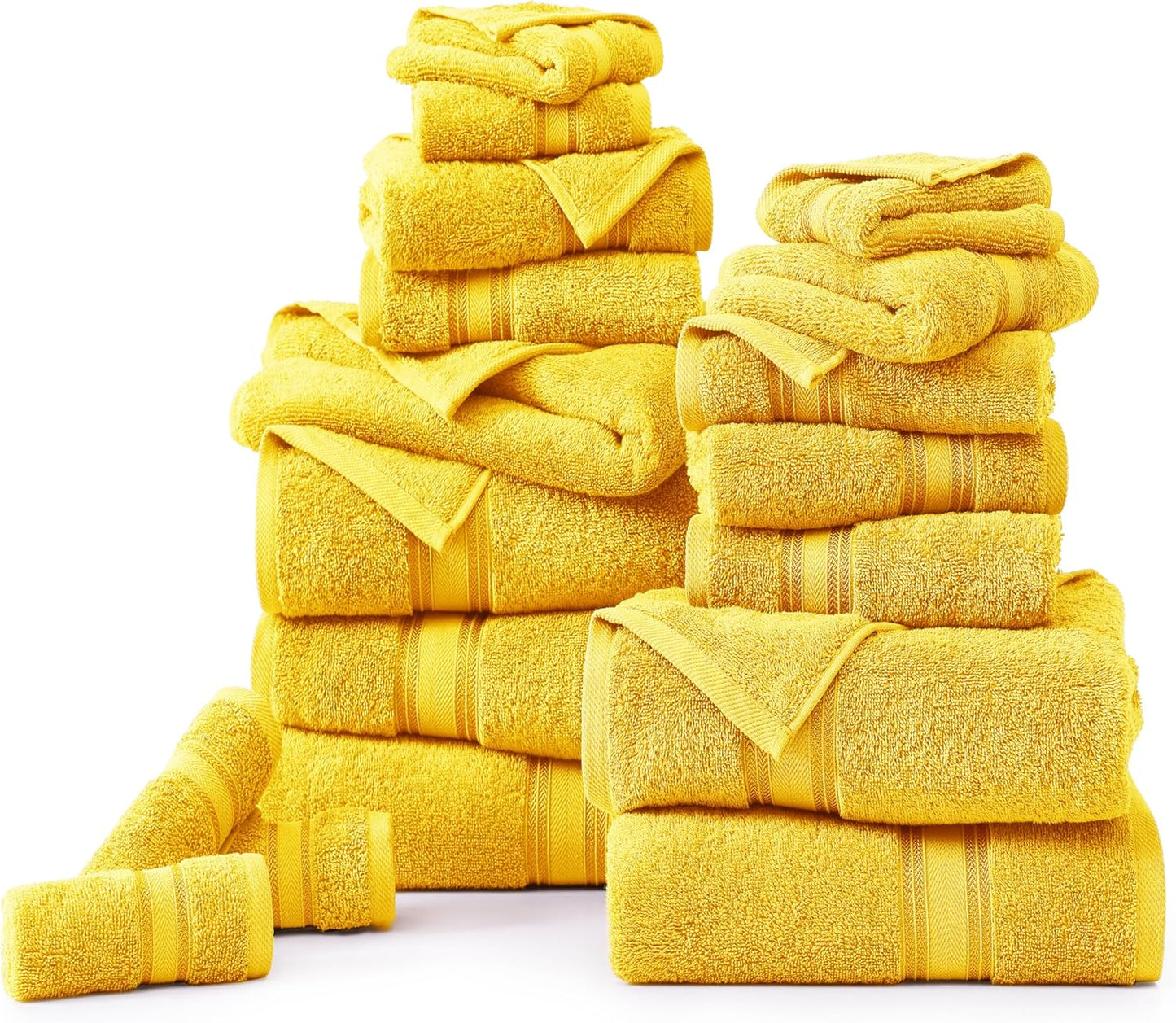 LANE LINEN 100% Cotton Luxury Bath Towel Set - 18 Pieces - Zero Twist, Ultra Soft, Quick Dry & Extra Absorbent - 6 Bath, 6 Washcloths, 6 Bathroom Hand Towels - Machine Wash in Cold Setting - Mimosa